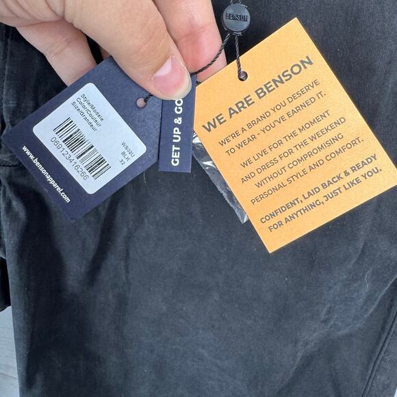 Benson Black Flat Front Slash Pockets Chino Shorts Size 32 - Picture 9 of 10